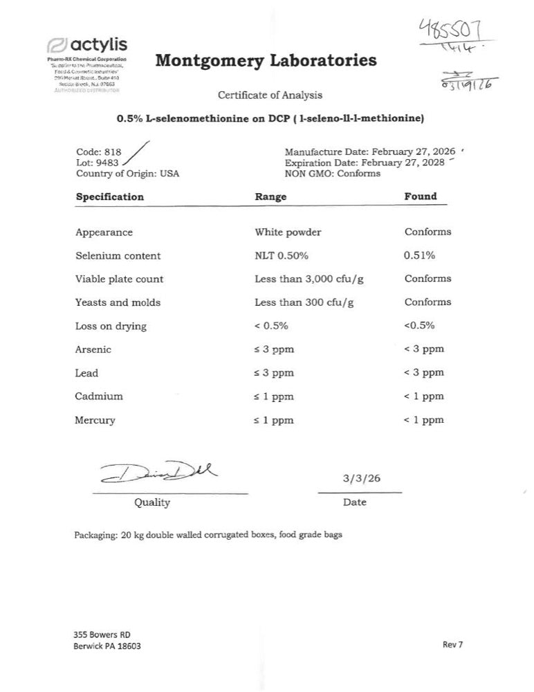 Selenomethionine Certificate of Analysis